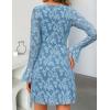 imageZESICA Womens Fall Bell Long Sleeve Bodycon Mini Dresses 2025 Casual Floral Crew Neck Mesh Cocktail Party Club DressDusty Blue