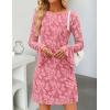 imageZESICA Womens Fall Bell Long Sleeve Bodycon Mini Dresses 2025 Casual Floral Crew Neck Mesh Cocktail Party Club DressPink
