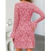 imageZESICA Womens Fall Bell Long Sleeve Bodycon Mini Dresses 2025 Casual Floral Crew Neck Mesh Cocktail Party Club DressPink