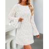 imageZESICA Womens Fall Bell Long Sleeve Bodycon Mini Dresses 2025 Casual Floral Crew Neck Mesh Cocktail Party Club DressWhite