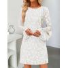 imageZESICA Womens Fall Bell Long Sleeve Bodycon Mini Dresses 2025 Casual Floral Crew Neck Mesh Cocktail Party Club DressWhite