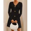 imageZESICA Womens Fall Long Sleeve Sweater Dress 2025 Casual V Neck Button Ribbed Knit A Line Swing Mini DressesBlack