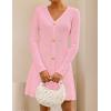 imageZESICA Womens Fall Long Sleeve Sweater Dress 2025 Casual V Neck Button Ribbed Knit A Line Swing Mini DressesPink