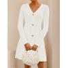 imageZESICA Womens Fall Long Sleeve Sweater Dress 2025 Casual V Neck Button Ribbed Knit A Line Swing Mini DressesWhite