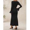 imageZESICA Womens Long Sleeve Bodycon Maxi Dress 2025 Fall Fashion Floral Sexy Mermaid Wedding Guest Cocktail Party DressesBlack