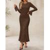 imageZESICA Womens Long Sleeve Bodycon Maxi Dress 2025 Fall Fashion Floral Sexy Mermaid Wedding Guest Cocktail Party DressesCoffee