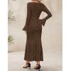 imageZESICA Womens Long Sleeve Bodycon Maxi Dress 2025 Fall Fashion Floral Sexy Mermaid Wedding Guest Cocktail Party DressesCoffee