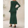 imageZESICA Womens Long Sleeve Bodycon Maxi Dress 2025 Fall Fashion Floral Sexy Mermaid Wedding Guest Cocktail Party DressesDarkgreen