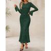 imageZESICA Womens Long Sleeve Bodycon Maxi Dress 2025 Fall Fashion Floral Sexy Mermaid Wedding Guest Cocktail Party DressesDarkgreen