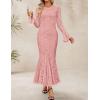 imageZESICA Womens Long Sleeve Bodycon Maxi Dress 2025 Fall Fashion Floral Sexy Mermaid Wedding Guest Cocktail Party DressesPink