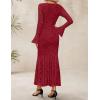 imageZESICA Womens Long Sleeve Bodycon Maxi Dress 2025 Fall Fashion Floral Sexy Mermaid Wedding Guest Cocktail Party DressesRed