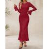 imageZESICA Womens Long Sleeve Bodycon Maxi Dress 2025 Fall Fashion Floral Sexy Mermaid Wedding Guest Cocktail Party DressesRed