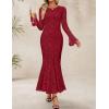 imageZESICA Womens Long Sleeve Bodycon Maxi Dress 2025 Fall Fashion Floral Sexy Mermaid Wedding Guest Cocktail Party DressesRed