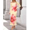 imageZESICA Womens Long Sleeve Floral Maxi Dress 2025 Fall Off Shoulder Bodycon Ruched Mesh Cocktail Wedding Guest DressesApricot