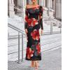imageZESICA Womens Long Sleeve Floral Maxi Dress 2025 Fall Off Shoulder Bodycon Ruched Mesh Cocktail Wedding Guest DressesBlack