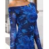 imageZESICA Womens Long Sleeve Floral Maxi Dress 2025 Fall Off Shoulder Bodycon Ruched Mesh Cocktail Wedding Guest DressesBlue