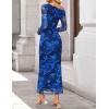 imageZESICA Womens Long Sleeve Floral Maxi Dress 2025 Fall Off Shoulder Bodycon Ruched Mesh Cocktail Wedding Guest DressesBlue