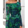 imageZESICA Womens Long Sleeve Floral Maxi Dress 2025 Fall Off Shoulder Bodycon Ruched Mesh Cocktail Wedding Guest DressesGreen