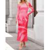 imageZESICA Womens Long Sleeve Floral Maxi Dress 2025 Fall Off Shoulder Bodycon Ruched Mesh Cocktail Wedding Guest DressesPink