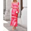 imageZESICA Womens Long Sleeve Floral Maxi Dress 2025 Fall Off Shoulder Bodycon Ruched Mesh Cocktail Wedding Guest DressesPink