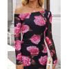 imageZESICA Womens Long Sleeve Floral Maxi Dress 2025 Fall Off Shoulder Bodycon Ruched Mesh Cocktail Wedding Guest DressesPurple