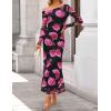 imageZESICA Womens Long Sleeve Floral Maxi Dress 2025 Fall Off Shoulder Bodycon Ruched Mesh Cocktail Wedding Guest DressesPurple