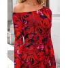 imageZESICA Womens Long Sleeve Floral Maxi Dress 2025 Fall Off Shoulder Bodycon Ruched Mesh Cocktail Wedding Guest DressesRed