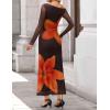 imageZESICA Womens Long Sleeve Floral Maxi Dress 2025 Fall Off Shoulder Bodycon Ruched Mesh Cocktail Wedding Guest DressesTangerine