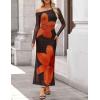 imageZESICA Womens Long Sleeve Floral Maxi Dress 2025 Fall Off Shoulder Bodycon Ruched Mesh Cocktail Wedding Guest DressesTangerine