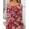 imageZESICA Womens Long Sleeve Floral Maxi Dress 2025 Fall Off Shoulder Bodycon Ruched Mesh Cocktail Wedding Guest DressesWine
