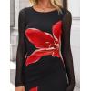 imageZESICA Womens Long Sleeve Floral Maxi Dresses 2025 Fall Bodycon Crewneck Side Slit Ruched Fitted Party Long DressBlack