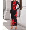 imageZESICA Womens Long Sleeve Floral Maxi Dresses 2025 Fall Bodycon Crewneck Side Slit Ruched Fitted Party Long DressBlack