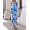 imageZESICA Womens Long Sleeve Floral Maxi Dresses 2025 Fall Bodycon Crewneck Side Slit Ruched Fitted Party Long DressBlue