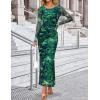 imageZESICA Womens Long Sleeve Floral Maxi Dresses 2025 Fall Bodycon Crewneck Side Slit Ruched Fitted Party Long DressGreen