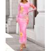 imageZESICA Womens Long Sleeve Floral Maxi Dresses 2025 Fall Bodycon Crewneck Side Slit Ruched Fitted Party Long DressPink