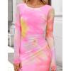 imageZESICA Womens Long Sleeve Floral Maxi Dresses 2025 Fall Bodycon Crewneck Side Slit Ruched Fitted Party Long DressPink