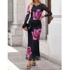 imageZESICA Womens Long Sleeve Floral Maxi Dresses 2025 Fall Bodycon Crewneck Side Slit Ruched Fitted Party Long DressPurple
