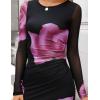 imageZESICA Womens Long Sleeve Floral Maxi Dresses 2025 Fall Bodycon Crewneck Side Slit Ruched Fitted Party Long DressPurple