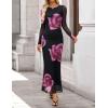 imageZESICA Womens Long Sleeve Floral Maxi Dresses 2025 Fall Bodycon Crewneck Side Slit Ruched Fitted Party Long DressPurple
