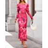 imageZESICA Womens Long Sleeve Floral Maxi Dresses 2025 Fall Bodycon Crewneck Side Slit Ruched Fitted Party Long DressRose