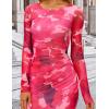 imageZESICA Womens Long Sleeve Floral Maxi Dresses 2025 Fall Bodycon Crewneck Side Slit Ruched Fitted Party Long DressRose