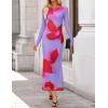 imageZESICA Womens Long Sleeve Floral Maxi Dresses 2025 Fall Bodycon Crewneck Side Slit Ruched Fitted Party Long DressViolets