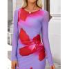 imageZESICA Womens Long Sleeve Floral Maxi Dresses 2025 Fall Bodycon Crewneck Side Slit Ruched Fitted Party Long DressViolets