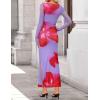 imageZESICA Womens Long Sleeve Floral Maxi Dresses 2025 Fall Bodycon Crewneck Side Slit Ruched Fitted Party Long DressViolets