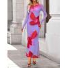 imageZESICA Womens Long Sleeve Floral Maxi Dresses 2025 Fall Bodycon Crewneck Side Slit Ruched Fitted Party Long DressViolets