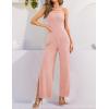 imageZESICA Womens Strapless Jumpsuit Casual Off Shoulder High Waist Wide Leg Side Slit Long Romper Playsuits with PocketsDustypink