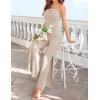 imageZESICA Womens Strapless Jumpsuit Casual Off Shoulder High Waist Wide Leg Side Slit Long Romper Playsuits with PocketsGreyapricot