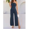 imageZESICA Womens Strapless Jumpsuit Casual Off Shoulder High Waist Wide Leg Side Slit Long Romper Playsuits with PocketsNavy