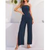 imageZESICA Womens Strapless Jumpsuit Casual Off Shoulder High Waist Wide Leg Side Slit Long Romper Playsuits with PocketsNavy