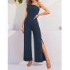 imageZESICA Womens Strapless Jumpsuit Casual Off Shoulder High Waist Wide Leg Side Slit Long Romper Playsuits with PocketsNavy